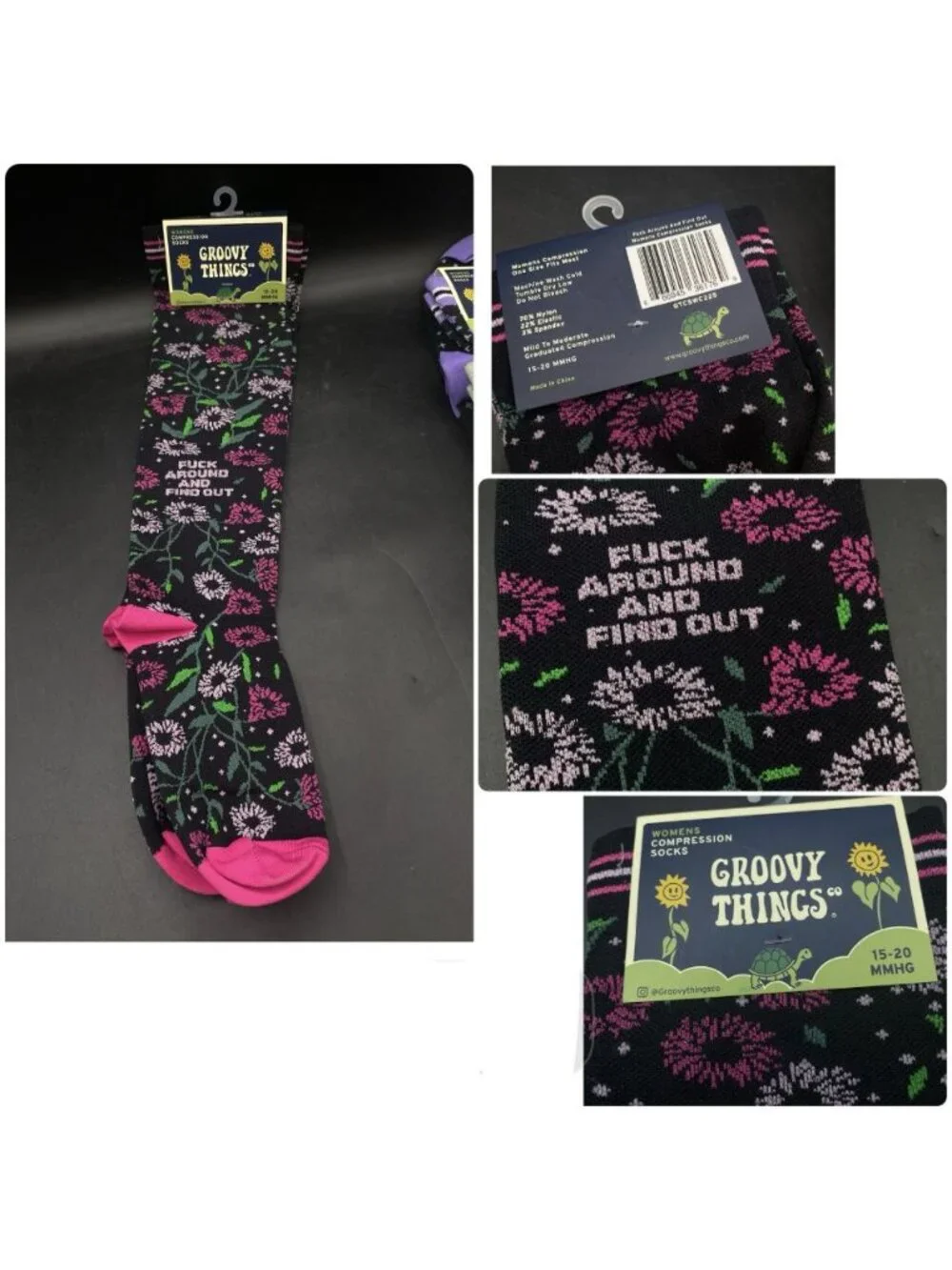 New Lot 6 Groovy Things Compression Socks Women’s New Adult Vulgar 15-20 MMHG